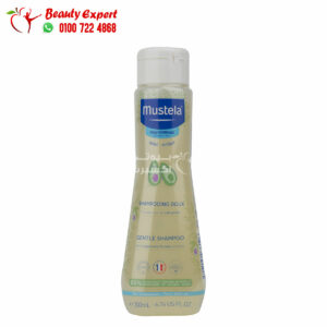 Mustela gentle shampoo cleans baby’s scalp and hair
