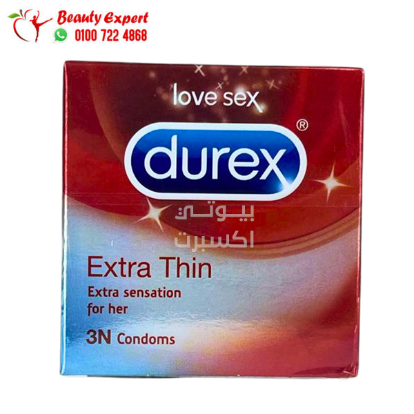 واقي ذكري ديروكس رفيع للإحساس بالإثارة والمتعة 3 كندوم - durex extra thin extra sensation for her 3 condoms