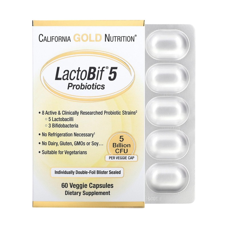 California Gold Nutrition LactoBif Probiotics 5 billion CFU digestive system booster – 60 Veggie Caps