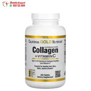 California Gold Nutrition Hydrolyzed Collagen Peptides + Vitamin C, Type I & III, 250 Tablets