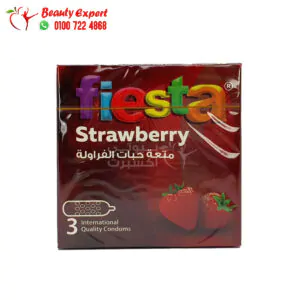 واقي ذكري محبب برائحة الفراولة فييستا 3 قطع fiesta strawberry Dotted Scented Lubricated Condom