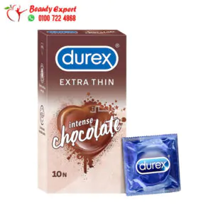 الواقي الذكري durex لزيادة الإحساس بالإثارة والمتعة بنكهة الشيكولاتة 10 قطع - Durex Extra Thin Intense Chocolate Flavoured Condoms for Men - 10 condoms